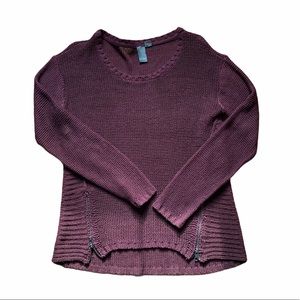 Francescas Purple Zip Front Open Knit Sweater Size Medium